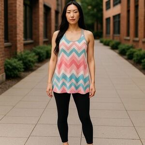 Enti women’s small peach teal gray Aqua knit chevron sleeveless razorback tunic